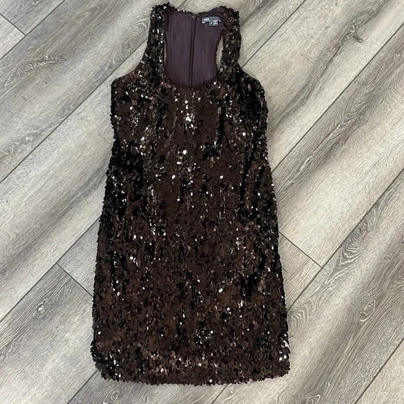 VINCE Sequined Mesh Tank Racer Back Dress Brown size 2 - Picture 2 of 5